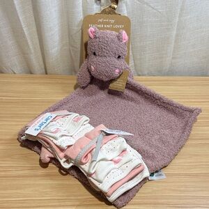 Feathers Pink Hippo Knit Lovey